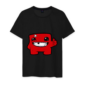 Мужская футболка хлопок с принтом Super Meat Boy в Белгороде, 100% хлопок | прямой крой, круглый вырез горловины, длина до линии бедер, слегка спущенное плечо. | Тематика изображения на принте: meatboy