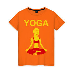 Женская футболка хлопок с принтом yoga в Белгороде, 100% хлопок | прямой крой, круглый вырез горловины, длина до линии бедер, слегка спущенное плечо | yoga | девушка | здоровый образ жизни | зож | йога | кундалини | медитация | фитнес