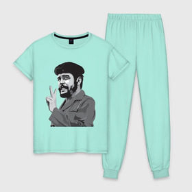 Женская пижама хлопок с принтом Peace Che Guevara в Белгороде, 100% хлопок | брюки и футболка прямого кроя, без карманов, на брюках мягкая резинка на поясе и по низу штанин | че гевара