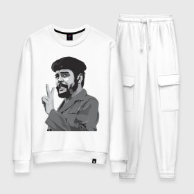 Женский костюм хлопок с принтом Peace Che Guevara в Белгороде, 100% хлопок | на свитшоте круглая горловина, мягкая резинка по низу. Брюки заужены к низу, на них два вида карманов: два 
