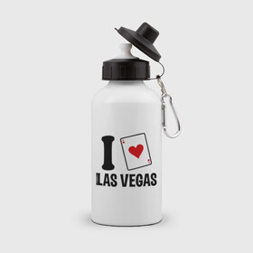 Бутылка спортивная с принтом I Love Las Vegas в Белгороде, металл | емкость — 500 мл, в комплекте две пластиковые крышки и карабин для крепления | i love | азартные игры | америка | вегас | казино | карты | колода | лас | рулетка | туз