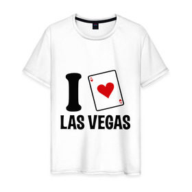 Мужская футболка хлопок с принтом I Love Las Vegas в Белгороде, 100% хлопок | прямой крой, круглый вырез горловины, длина до линии бедер, слегка спущенное плечо. | Тематика изображения на принте: i love | азартные игры | америка | вегас | казино | карты | колода | лас | рулетка | туз