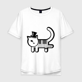 Мужская футболка хлопок Oversize с принтом Полоска в Белгороде, 100% хлопок | свободный крой, круглый ворот, “спинка” длиннее передней части | кот | котенок | котик | кошечка | кошка | кошка пианино | пианино
