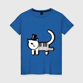Женская футболка хлопок с принтом Полоска в Белгороде, 100% хлопок | прямой крой, круглый вырез горловины, длина до линии бедер, слегка спущенное плечо | кот | котенок | котик | кошечка | кошка | кошка пианино | пианино