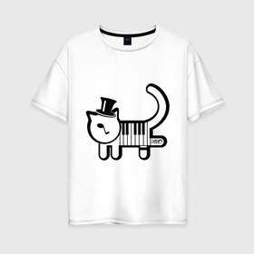 Женская футболка хлопок Oversize с принтом Полоска в Белгороде, 100% хлопок | свободный крой, круглый ворот, спущенный рукав, длина до линии бедер
 | кот | котенок | котик | кошечка | кошка | кошка пианино | пианино