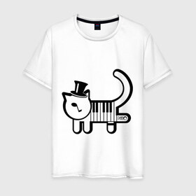 Мужская футболка хлопок с принтом Полоска в Белгороде, 100% хлопок | прямой крой, круглый вырез горловины, длина до линии бедер, слегка спущенное плечо. | кот | котенок | котик | кошечка | кошка | кошка пианино | пианино