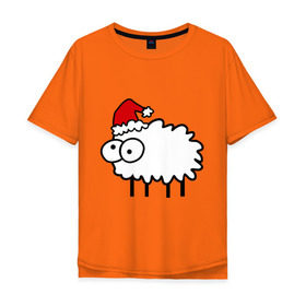 Мужская футболка хлопок Oversize с принтом Новогодний бараш в Белгороде, 100% хлопок | свободный крой, круглый ворот, “спинка” длиннее передней части | баран | бараш | бараш в шапке | барашек | новый год | овечка