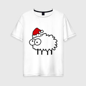 Женская футболка хлопок Oversize с принтом Новогодний бараш в Белгороде, 100% хлопок | свободный крой, круглый ворот, спущенный рукав, длина до линии бедер
 | баран | бараш | бараш в шапке | барашек | новый год | овечка