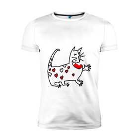 Мужская футболка премиум с принтом Кот и котиха (мужская) в Белгороде, 92% хлопок, 8% лайкра | приталенный силуэт, круглый вырез ворота, длина до линии бедра, короткий рукав | 14 feb | 14 февраля | i love you | love | валентинов день | влюбленные | день влюбленных | день святого валентина | киса | кот | кот и котиха | кошак | кошка | любимая | любимый | любовь | пара | парные | половинка