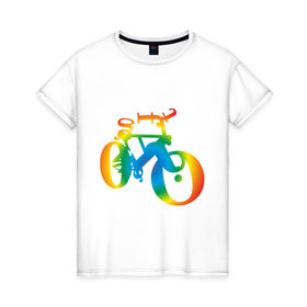 Женская футболка хлопок с принтом Велобуквы полноцвет в Белгороде, 100% хлопок | прямой крой, круглый вырез горловины, длина до линии бедер, слегка спущенное плечо | алфавит | буквы | велосипед