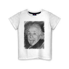 Детская футболка хлопок с принтом Энштейн язык в Белгороде, 100% хлопок | круглый вырез горловины, полуприлегающий силуэт, длина до линии бедер | Тематика изображения на принте: einstein | высунутый язык | знаменитость | знаменитые личности | ученый | физик | эйнштейн | язык