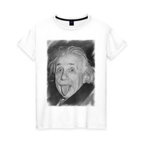 Женская футболка хлопок с принтом Энштейн язык в Белгороде, 100% хлопок | прямой крой, круглый вырез горловины, длина до линии бедер, слегка спущенное плечо | einstein | высунутый язык | знаменитость | знаменитые личности | ученый | физик | эйнштейн | язык