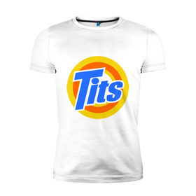 Мужская футболка премиум с принтом Tits (Титьки) в Белгороде, 92% хлопок, 8% лайкра | приталенный силуэт, круглый вырез ворота, длина до линии бедра, короткий рукав | груди | грудь | стиральный | тайд