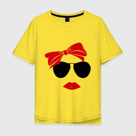 Мужская футболка хлопок Oversize с принтом Vintage в Белгороде, 100% хлопок | свободный крой, круглый ворот, “спинка” длиннее передней части | бант | винтаж | губы | девушка | лицо | очки | помада