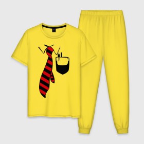 Мужская пижама хлопок с принтом галстук работника в Белгороде, 100% хлопок | брюки и футболка прямого кроя, без карманов, на брюках мягкая резинка на поясе и по низу штанин
 | воротник | карман | костюм | офис | работа | работать | рубашка | ручка | сотрудник