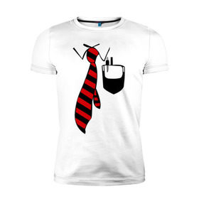 Мужская футболка премиум с принтом галстук работника в Белгороде, 92% хлопок, 8% лайкра | приталенный силуэт, круглый вырез ворота, длина до линии бедра, короткий рукав | Тематика изображения на принте: воротник | карман | костюм | офис | работа | работать | рубашка | ручка | сотрудник