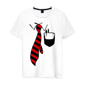 Мужская футболка хлопок с принтом галстук работника в Белгороде, 100% хлопок | прямой крой, круглый вырез горловины, длина до линии бедер, слегка спущенное плечо. | воротник | карман | костюм | офис | работа | работать | рубашка | ручка | сотрудник
