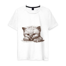 Мужская футболка хлопок с принтом Самый милый котёнок в Белгороде, 100% хлопок | прямой крой, круглый вырез горловины, длина до линии бедер, слегка спущенное плечо. | домашние животные | кот | котенок | котик | коты | кошка | кошки | милый котенок