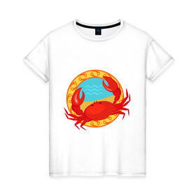 Женская футболка хлопок с принтом Крутой зодиак - Рак в Белгороде, 100% хлопок | прямой крой, круглый вырез горловины, длина до линии бедер, слегка спущенное плечо | знаки зодиака | зодиак | рак | раки