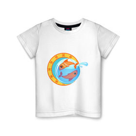 Детская футболка хлопок с принтом Крутой зодиак - Рыбы в Белгороде, 100% хлопок | круглый вырез горловины, полуприлегающий силуэт, длина до линии бедер | Тематика изображения на принте: знаки зодиака | зодиак | рыба | рыбка | рыбы