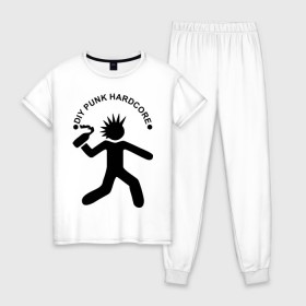 Женская пижама хлопок с принтом DIY punk hardcore в Белгороде, 100% хлопок | брюки и футболка прямого кроя, без карманов, на брюках мягкая резинка на поясе и по низу штанин | 