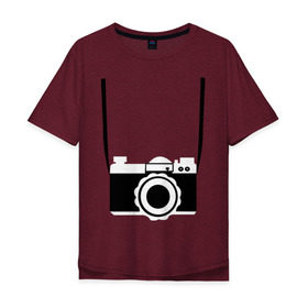 Мужская футболка хлопок Oversize с принтом фотик на шее в Белгороде, 100% хлопок | свободный крой, круглый ворот, “спинка” длиннее передней части | для туриста | путешественник | турист | туристу | фотик | фото | фотоаппарат | фотоаппарат на шее | фотограф