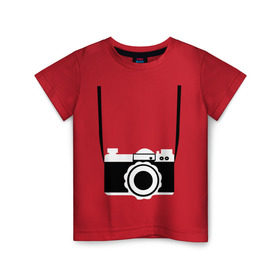 Детская футболка хлопок с принтом фотик на шее в Белгороде, 100% хлопок | круглый вырез горловины, полуприлегающий силуэт, длина до линии бедер | для туриста | путешественник | турист | туристу | фотик | фото | фотоаппарат | фотоаппарат на шее | фотограф