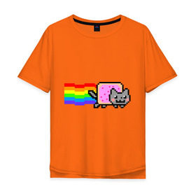 Мужская футболка хлопок Oversize с принтом Nyan Cat в Белгороде, 100% хлопок | свободный крой, круглый ворот, “спинка” длиннее передней части | nyan cat | интернет приколы | кошка | нян кэт