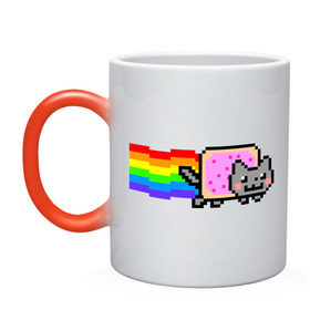 Кружка хамелеон с принтом Nyan Cat в Белгороде, керамика | меняет цвет при нагревании, емкость 330 мл | nyan cat | интернет приколы | кошка | нян кэт