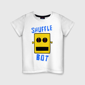 Детская футболка хлопок с принтом SHUFFLE BOT в Белгороде, 100% хлопок | круглый вырез горловины, полуприлегающий силуэт, длина до линии бедер | shuffle bot | бот | музыка | музыкальный автомат | робот