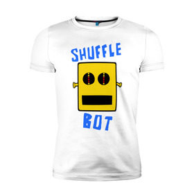 Мужская футболка премиум с принтом SHUFFLE BOT в Белгороде, 92% хлопок, 8% лайкра | приталенный силуэт, круглый вырез ворота, длина до линии бедра, короткий рукав | shuffle bot | бот | музыка | музыкальный автомат | робот