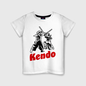 Детская футболка хлопок с принтом Кендо фектование в Белгороде, 100% хлопок | круглый вырез горловины, полуприлегающий силуэт, длина до линии бедер | kendo | russia | борьба | восточные | единоборства | самурай | самурайский | синай | спорт | фехтование