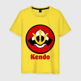 Мужская футболка хлопок с принтом Кендо эмблема в Белгороде, 100% хлопок | прямой крой, круглый вырез горловины, длина до линии бедер, слегка спущенное плечо. | kendo | russia | борьба | восточные | единоборства | самурайский | спорт | фехтование