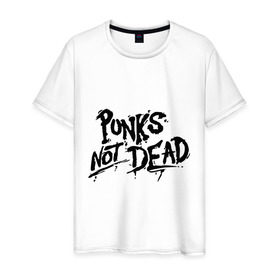 Мужская футболка хлопок с принтом Punks not dead в Белгороде, 100% хлопок | прямой крой, круглый вырез горловины, длина до линии бедер, слегка спущенное плечо. | punks | панк | панк не умрет | стиль панк