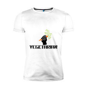 Мужская футболка премиум с принтом Vegetarian (Вегетерианство) в Белгороде, 92% хлопок, 8% лайкра | приталенный силуэт, круглый вырез ворота, длина до линии бедра, короткий рукав | vegan | vegetarian | вегетарианец | вегетарианство | морковка | морковь | я вегетарианец