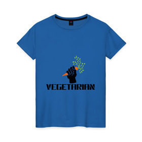 Женская футболка хлопок с принтом Vegetarian (Вегетерианство) в Белгороде, 100% хлопок | прямой крой, круглый вырез горловины, длина до линии бедер, слегка спущенное плечо | vegan | vegetarian | вегетарианец | вегетарианство | морковка | морковь | я вегетарианец