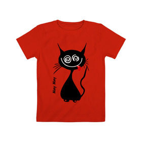 Детская футболка хлопок с принтом Кошка Мяу в Белгороде, 100% хлопок | круглый вырез горловины, полуприлегающий силуэт, длина до линии бедер | кот | котенок | котик | кошка | кошка мяу | мяу | черная кошка | черный кот