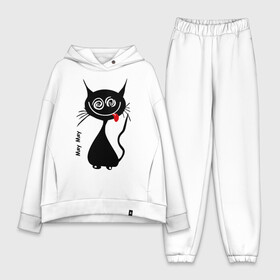 Женский костюм хлопок Oversize с принтом Кошка Мяу в Белгороде,  |  | кот | котенок | котик | кошка | кошка мяу | мяу | черная кошка | черный кот