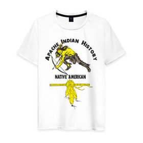 Мужская футболка хлопок с принтом Apache Indian History 3 в Белгороде, 100% хлопок | прямой крой, круглый вырез горловины, длина до линии бедер, слегка спущенное плечо. | american | native | америка | апачи | вождь | индеец | индейцы | исторический | история | коренные американцы | перья