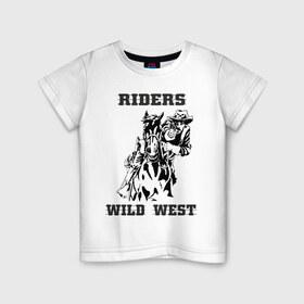 Детская футболка хлопок с принтом riders wild west в Белгороде, 100% хлопок | круглый вырез горловины, полуприлегающий силуэт, длина до линии бедер | Тематика изображения на принте: всадник | дикий запад | ездок | ковбой | лошадь | наездник | револьвер | стрелок | стрелять | техас