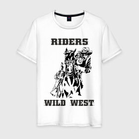Мужская футболка хлопок с принтом riders wild west в Белгороде, 100% хлопок | прямой крой, круглый вырез горловины, длина до линии бедер, слегка спущенное плечо. | всадник | дикий запад | ездок | ковбой | лошадь | наездник | револьвер | стрелок | стрелять | техас