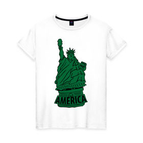 Женская футболка хлопок с принтом Америка (America) Толстая статуя свободы в Белгороде, 100% хлопок | прямой крой, круглый вырез горловины, длина до линии бедер, слегка спущенное плечо | new york | жирная | лишний вес | нью йорк | толстуха