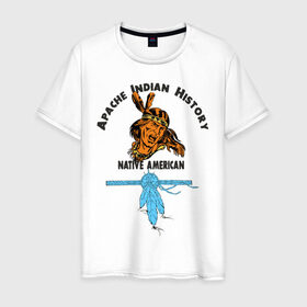 Мужская футболка хлопок с принтом Apache Indian History 2 в Белгороде, 100% хлопок | прямой крой, круглый вырез горловины, длина до линии бедер, слегка спущенное плечо. | apache | апачи | индеец | индейцы | коренные американцы | краснокожие