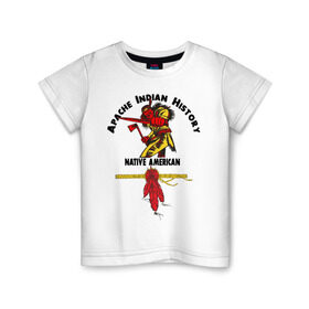 Детская футболка хлопок с принтом Apache Indian History 4 в Белгороде, 100% хлопок | круглый вырез горловины, полуприлегающий силуэт, длина до линии бедер | Тематика изображения на принте: apache | апачи | индеец | индейцы | коренные американцы | краснокожие