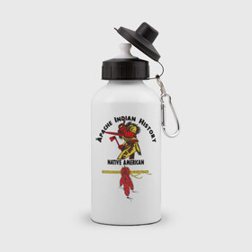 Бутылка спортивная с принтом Apache Indian History 4 в Белгороде, металл | емкость — 500 мл, в комплекте две пластиковые крышки и карабин для крепления | apache | апачи | индеец | индейцы | коренные американцы | краснокожие