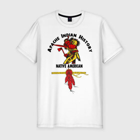Мужская футболка премиум с принтом Apache Indian History 4 в Белгороде, 92% хлопок, 8% лайкра | приталенный силуэт, круглый вырез ворота, длина до линии бедра, короткий рукав | Тематика изображения на принте: apache | апачи | индеец | индейцы | коренные американцы | краснокожие