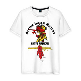 Мужская футболка хлопок с принтом Apache Indian History 4 в Белгороде, 100% хлопок | прямой крой, круглый вырез горловины, длина до линии бедер, слегка спущенное плечо. | Тематика изображения на принте: apache | апачи | индеец | индейцы | коренные американцы | краснокожие