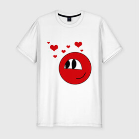 Мужская футболка премиум с принтом влюбленный смайл в Белгороде, 92% хлопок, 8% лайкра | приталенный силуэт, круглый вырез ворота, длина до линии бедра, короткий рукав | love | влюбленность | любовь | сердечки | сердца | смайл | смайлик | чувства