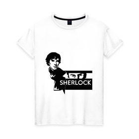 Женская футболка хлопок с принтом T-shirt Sherlock в Белгороде, 100% хлопок | прямой крой, круглый вырез горловины, длина до линии бедер, слегка спущенное плечо | Тематика изображения на принте: holmes | holms | sherlock | sherlok | vatson | ватсон | сериал | холмс | шерлок | шерлок холмс