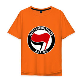 Мужская футболка хлопок Oversize с принтом Antifa (1) в Белгороде, 100% хлопок | свободный крой, круглый ворот, “спинка” длиннее передней части | Тематика изображения на принте: antifa | антифа | антифашизм | антифашистское движение | знак антифа | против фашизма | фашизм